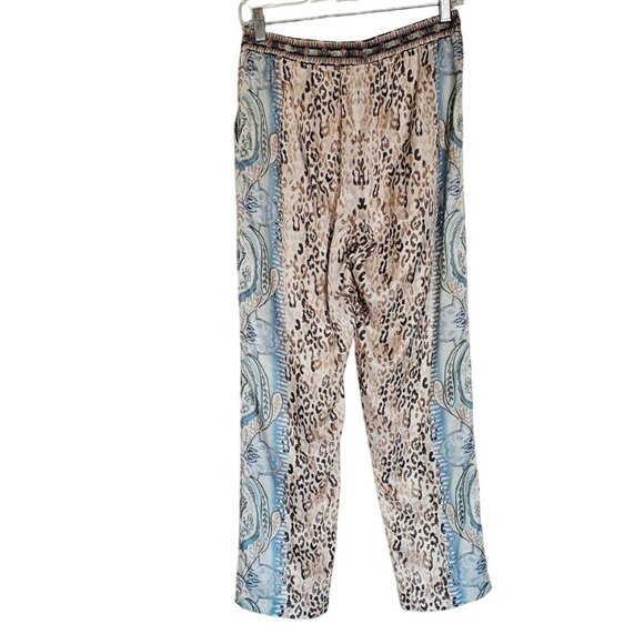 Hale Bob Chettah paisley wide leg pants pull on blue tan small pockets - Picture 2 of 8
